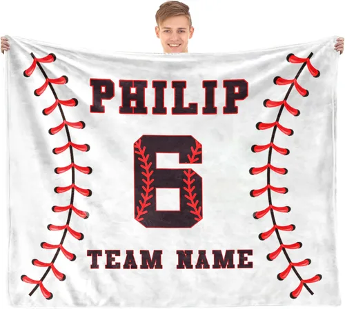 Vista 17 de Mantas de Béisbol Personalizadas con Nombre y Números, Mantas de Franela Personalizadas para Juegos de Equipo de Béisbol, Regalos para Niños Amantes