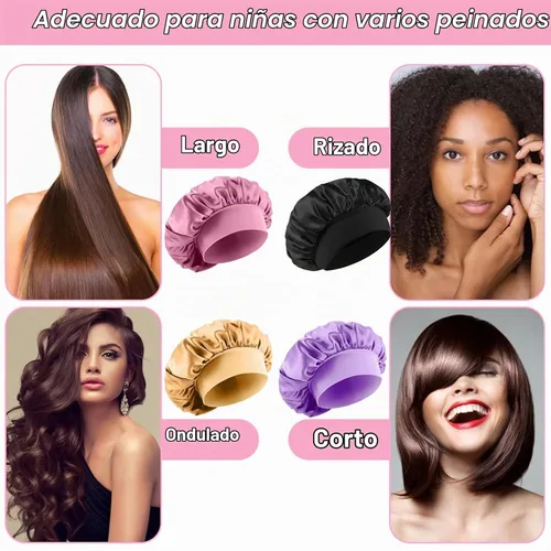 Vista 3 de 4 gorros de satén de seda para dormir, banda ancha elástica para mujeres y hombres, gorros de seda para cabello rizado para dormir