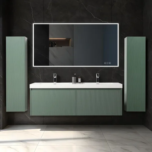 Vista 48 de Blossom Lavabo de baño de 20 pulgadas con tocador, todo en madera montado en la pared, gabinete flotante de baño con tocador con fregadero