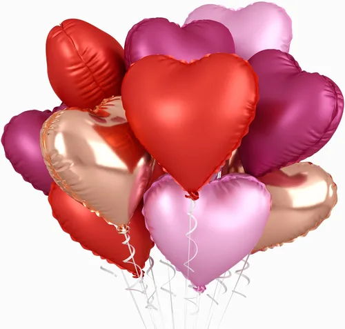 Vista 11 de Globos de corazón azul bebé, 10 piezas de globos en forma de corazón azul claro y blanco pastel, globos de papel de aluminio blanco arena crema