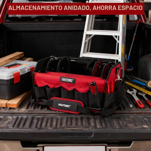 Vista 7 de HAUTMEC HTTBH25052 - Juego de 3 bolsas de herramientas de alta resistencia, bolsas de herramientas de marco rígido 1680D con mango plegable y correa