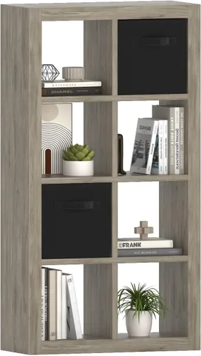 Vista 10 de Estantería con contenedor de almacenamiento, organizador de almacenamiento de 6 cubos, estantería abierta de madera moderna, estante de cubículos