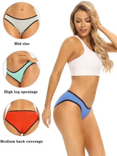 Vista 3 de POKARLA Bragas de bikini de corte alto para mujer, ropa interior de algodón suave y elástica, paquete de 6 unidades (regular y talla grande)