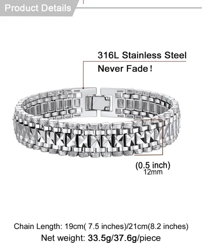 Vista 4 de U7 Link Bracelets for Men, Stainless SteelBlackGold Plated Cuban Link Chain Bracelets, Unisex Chunky Bracelets, Xmas Fathers Day Jewelry for Him