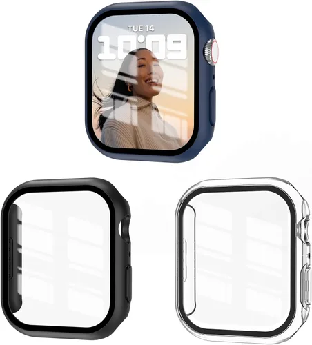 Vista 8 de Juego de 3 fundas compatibles con Apple Watch SE 3 Series 6/5/4 de 40 mm con protector de pantalla de vidrio templado, cubierta protectora