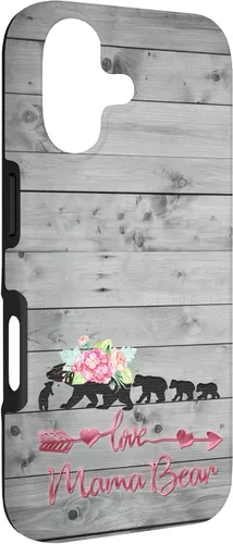 Vista 3 de Pink Floral Black Mama Bear Four Cubs on Vintage Gray Rustic Case for iPhone 17