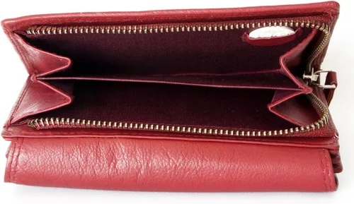 Vista 7 de Cartera de cuero genuino rojo oscuro Hmt con forro de tela, Rojo oscuro, Classic