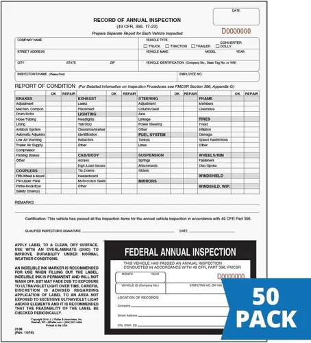 Vista 2 de J. J. Keller Registro de Formulario y Etiqueta de Inspección Anual, Paquete