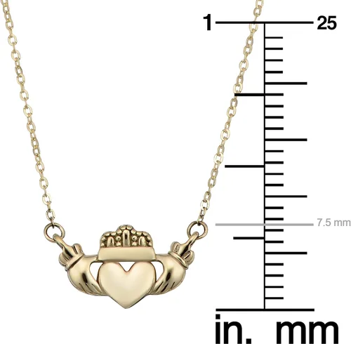 Vista 3 de Kooljewelry Collar Claddagh de oro amarillo de 14 k