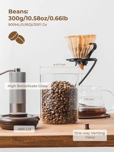 Vista 6 de Contenedor de café, recipiente hermético de almacenamiento de 2 x 10 oz - Transparente