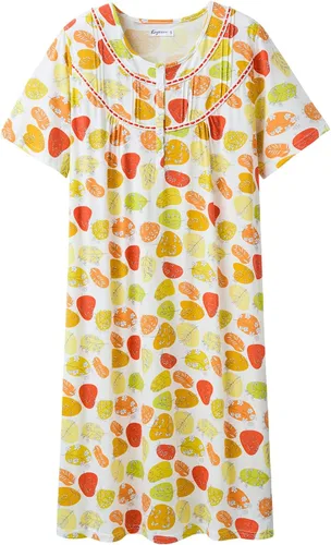 Vista 11 de Keyocean - Camisones para mujer, 100% algodón, suave, cómodo, ligero, manga corta, vestido de noche para damas Azul Floral en Crema