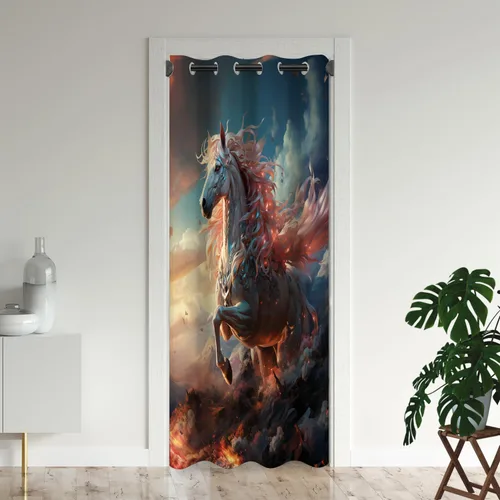 Vista 13 de Cortinas opacas de animales de fantasía para puertas, unicornio encantado, cortina opaca para armario de dormitorio de niños, aislamiento térmico