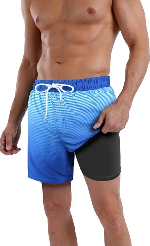 Vista 40 de Traje de baño para hombre con forro de compresión de secado rápido de 5.5 pulgadas con forro tipo bóxer amarillo (1-Yellowstar)