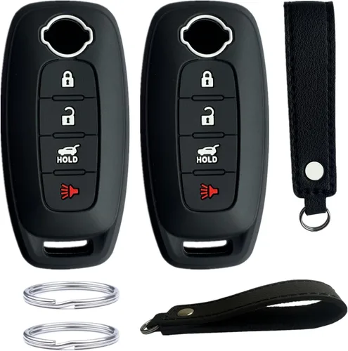 Vista 4 de Funda de llave de silicona KAWIHEN compatible con Nissan Pathfinder Rogue 2023 2024 (4 botones (sin inicio remoto), negro con rojo)