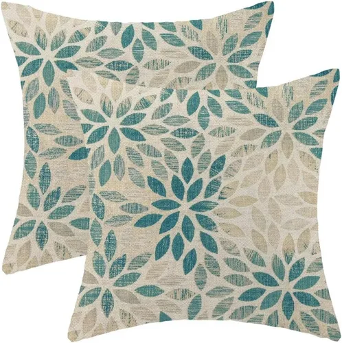 Vista 17 de AEIOAE Fundas de Almohada Costeras de 16 x 16 Pulgadas Juego de 2, Fundas Decorativas de Lino con Estampado de Peces Azules de Playa Oceánica