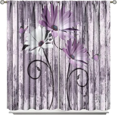 Vista 27 de Cortinas de cocina rústicas y florales, estilo retro, estilo granja, cabaña, casa de campo, margaritas, estilo granja, ventana, puerta