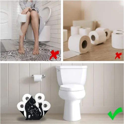Vista 6 de Soportes de papel de metal para gatos, divertidos soportes de almacenamiento de papel de animales negros para interiores y cocina, almacenamiento
