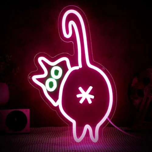 Vista 7 de Retisee Letrero de neón de gato con brillo ajustable, interruptor USB, decoración de pared, adorable letrero de neón para dormitorio, zoológico
