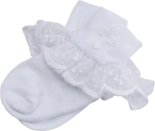 Vista 3 de Calcetines blancos de primera comunión para bautismo o ocasión especial con cruz para niñas