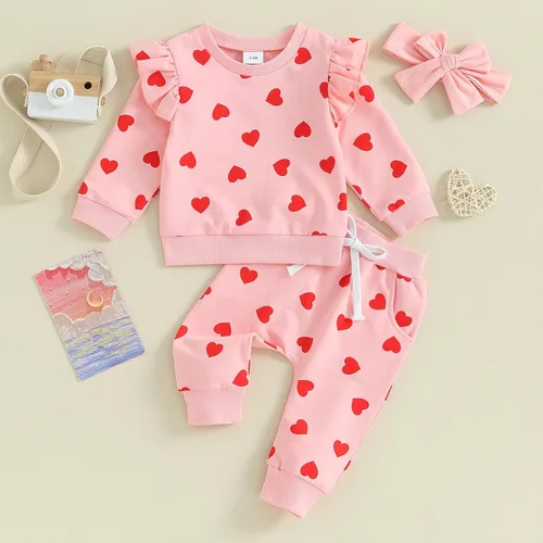 Vista 2 de Conjunto de 2 piezas para bebé, niña, niño, manga larga, arcoíris, con pantalones de leopardo, ropa de invierno y primavera