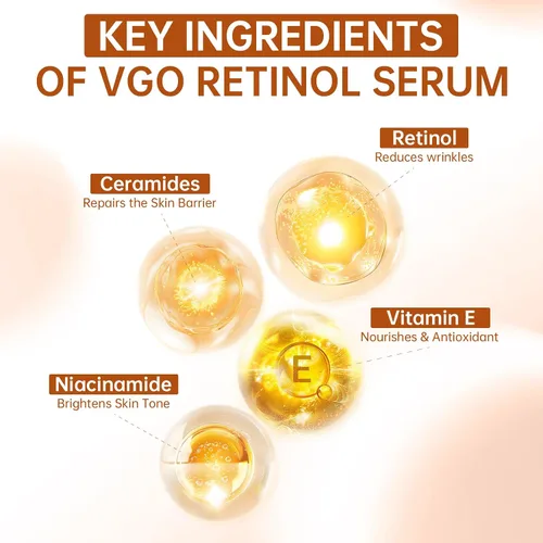 Vista 3 de VGO Suero de retinol para cara, suero de retinol rejuvenecedor con ácido hialurónico, niacinamida y ceramidas, hidratante y refrescante, suavizante