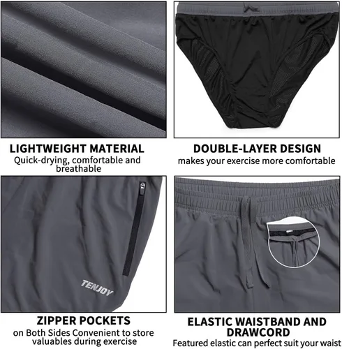 Vista 5 de TENJOY Pantalones cortos de correr para hombre, pantalones cortos de entrenamiento atlético para hombre, pantalones cortos deportivos de 3 pulgadas