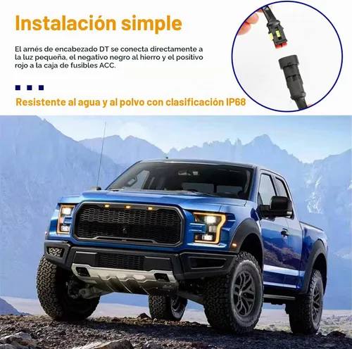 Vista 5 de Dickno 3 piezas de luces de rejilla de coche, brillantes luces LED de rejilla ámbar con arnés de cableado, lámparas impermeables de moldura