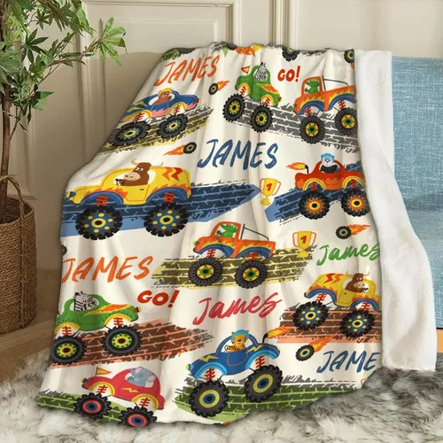 Vista 44 de Manta de Bebé Personalizada con Camiones de Construcción Personalizados Camión Volquete Mantas con Nombre para Niños y Niñas Manta Suave de Arrullo
