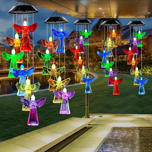 Vista 4 de Campanillas de viento solares para exteriores, luces que cambian de color, regalo para mujeres, mamá, abuela, hermana, mejores regalos, campanillas