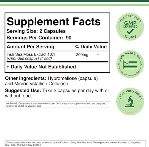 Vista 2 de Double Wood - Cápsulas de musgo marino irlandés, más potentes que el extracto de gel de musgo marino (180 unidades, 1,200 mg por porción)