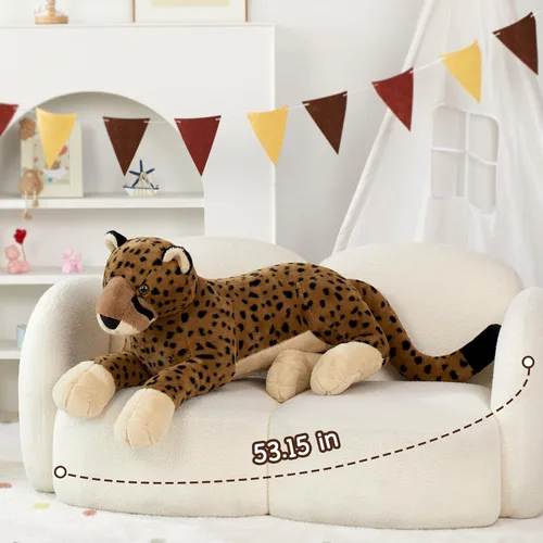 Vista 6 de MaoGoLan Animal de peluche grande de guepardo para niño, juguete de peluche gigante de guepardo para niña, leopardo montable de peluche para niños