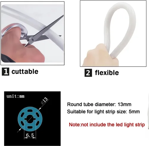 Vista 2 de JARBIH Tubo de neón LED redondo de 360 ° de 16.4 pies, canal difusor de silicona, cinta de tubo de neón flexible IP65, cubierta de tira de luz