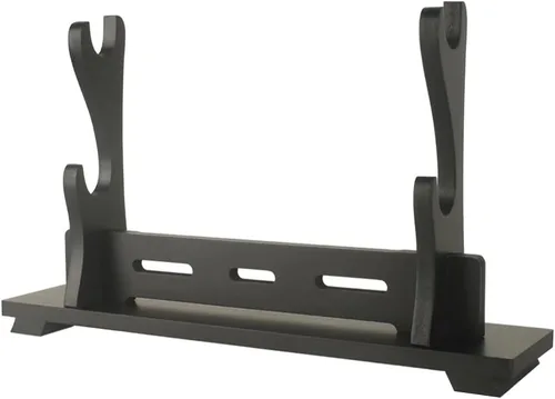 Vista 9 de Soporte Katana para espada, soporte de madera para sable de luz de escritorio, soporte de exhibición de espada Samurai para cosplay (negro, 1 nivel)