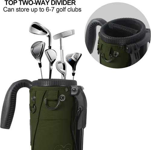 Vista 11 de Bolsa de golf ligera, fácil de llevar, pequeña bolsa de golf con divisores de longitud completa de 2 vías y bolsillos, para el campo de prácticas