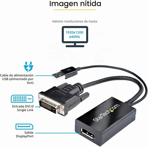 Vista 4 de StarTech DVI-D a DisplayPort - Adaptador y convertidor, 1920x1200, USB