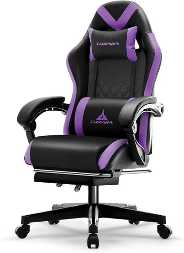 Vista 9 de Silla para Videojuegos, Silla de Oficina Ergonómica con Masaje, Asiento de Computadora con Reposapiés, Cojín de Muelles de Bolsillo, Silla