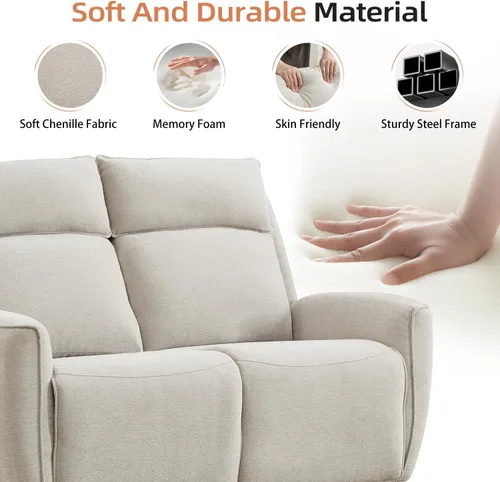 Vista 4 de INZOY Sillón reclinable manual de dos plazas, sofá reclinable de pared 2 asientos, juego de sofá reclinable de tela de chenilla, silla reclinable