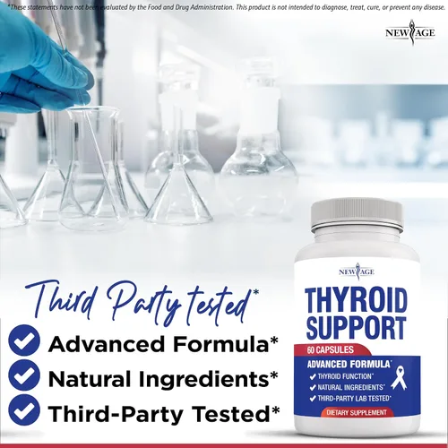 Vista 5 de NEW AGE Suplemento de apoyo tiroideo para mujeres y hombres con yodo, B12, zinc, selenio, ashwagandha, vejiga, cúrcuma, Schisandra, sin OMG, 60