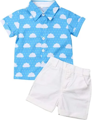 Vista 38 de Conjunto de camisa de manga corta con botones y pantalones cortos casuales con diseño de flamingo, para bebés y niños de 1 a 6 años, atuendos
