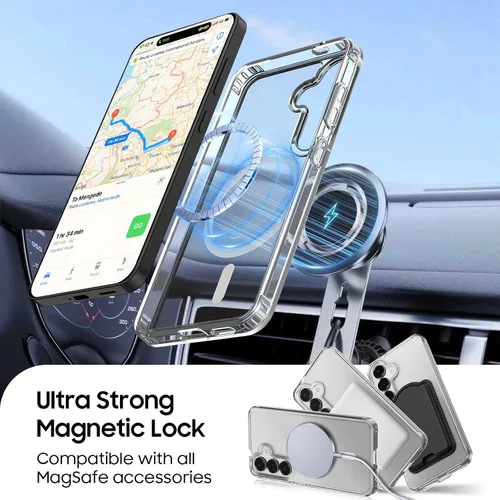 Vista 6 de Funda magnética para Samsung Galaxy S25 FE, transparente y negro con soporte para tarjetas de crédito desmontable, compatible con MagSafe, ajuste