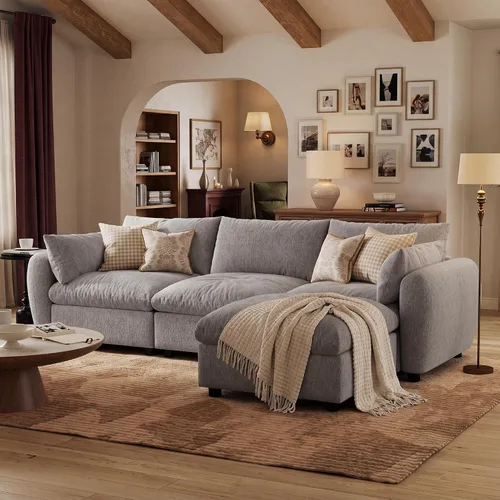 Vista 11 de Sofá modular modular de 99 pulgadas con otomana de almacenamiento, sofá en forma de L de 3 asientos con diván reversible, sofá modular de nube