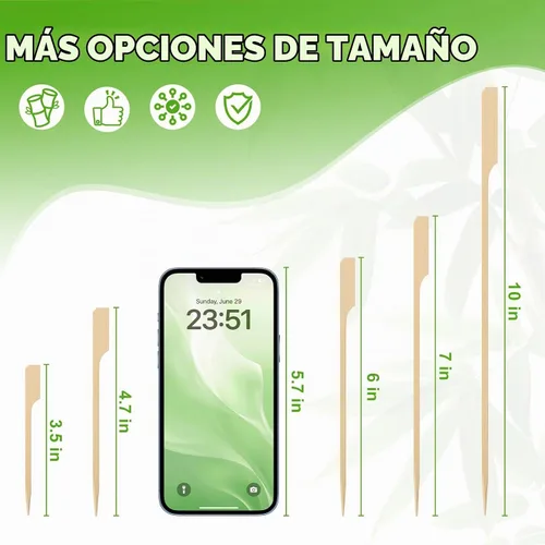 Vista 6 de FATLODA Palillos de Cóctel de Bambú de 3.5 Pulgadas [1200 PIEZAS] para Aperitivos, Brochetas de Madera Tipo Paleta, Palillos de Dientes Planos
