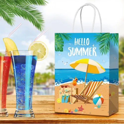 Vista 4 de Pajean Bolsas de papel para fiesta en la playa, bolsas de regalo de dulces de piscina de verano para Luau Tropical Beach Party Favores Suministros