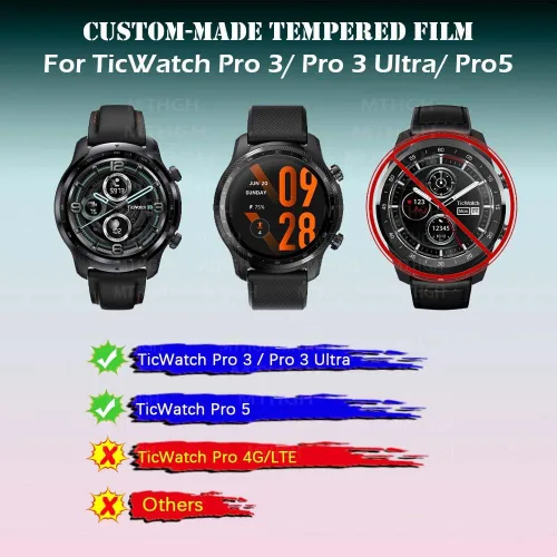 Vista 2 de Protector de pantalla para TicWatch Pro 5/Pro 3/Pro 3 Ultra [4 unidades] Vidrio templado, dureza 9H, sensible a los arañazos, sin burbujas, película