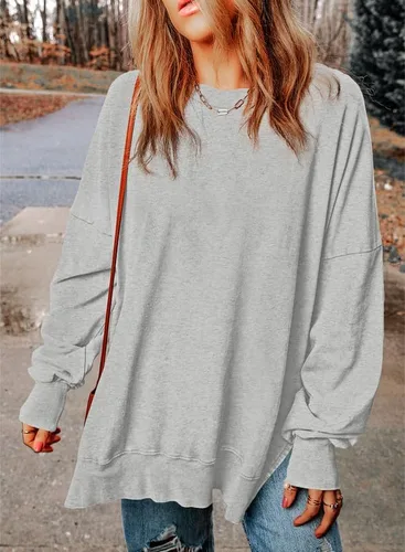 Vista 4 de SHEWIN Sudadera casual de manga larga con cuello redondo para mujer, ligera, holgada