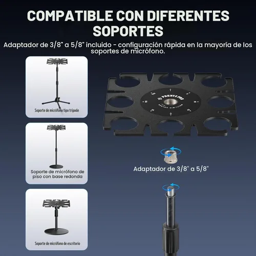 Vista 5 de Phenyx Pro MA-H1 Soporte para Múltiples Micrófonos de 8 Ranuras, Organizador y Exhibidor de Micrófono de Mano Alámbrico e Inalámbrico, Colgador