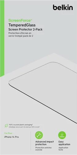 Vista 8 de Belkin Protector de pantalla de vidrio templado – Protector de pantalla para iPhone 14 Pro – Incluye calcomanías guía para una fácil alineación