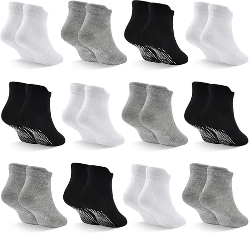 Vista 9 de SkiBeaut 12 pares de calcetines antideslizantes para niños y niñas con agarres, calcetines antideslizantes para niños pequeños de 1 a 7 años