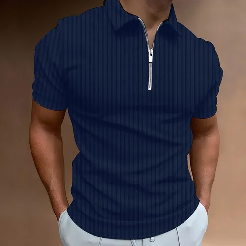 Vista 2 de Polo de manga larga para hombre, cuello con cremallera, casual, para negocios, camiseta de entrenamiento acanalada