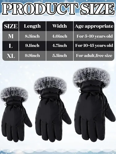 Vista 3 de Bencailor 2 pares de guantes de esquí de invierno para mujeres, hombres y jóvenes, guantes impermeables de piel sintética, guantes cálidos a prueba